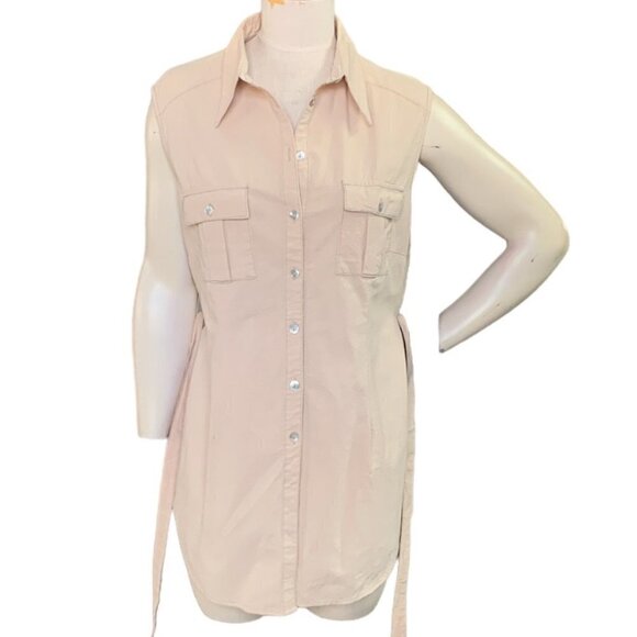 NWT African Mood Cotton Sleeveless Button Up Shirt Dress Tunic XL Beige 133i - Picture 3 of 10